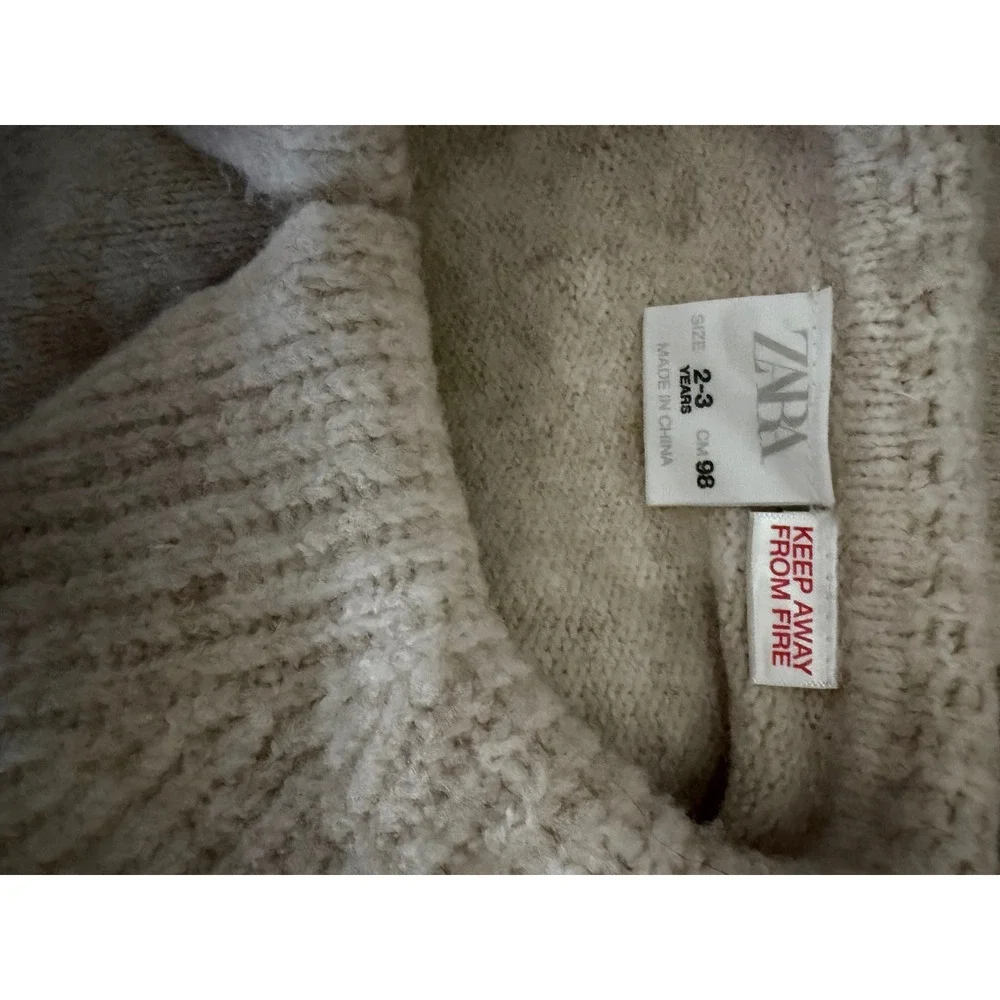 Zara Kids Girls Beige Knit Sweater Peter‎ Pan Collar Size 2-3 Years